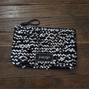 Kendall + Kylie Black Sequin Zip‎ Pouch – Mini Clutch Makeup Bag 8”